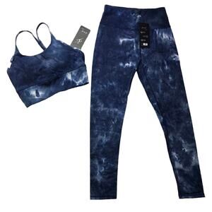0 to S Women's 2 PC Premium Activewear Set Blue Tie Dye NWT High Waist